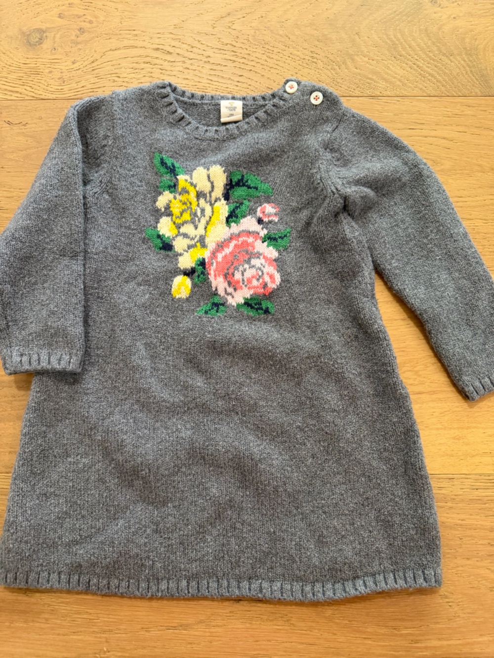 Tucker + Tate Gray knit floral toddler girls sweater dress 18m VGUC